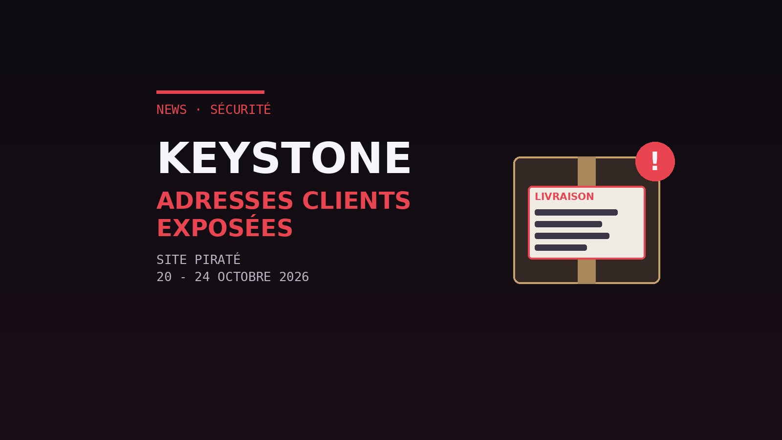 Fuite Keystone : adresses clients exposées