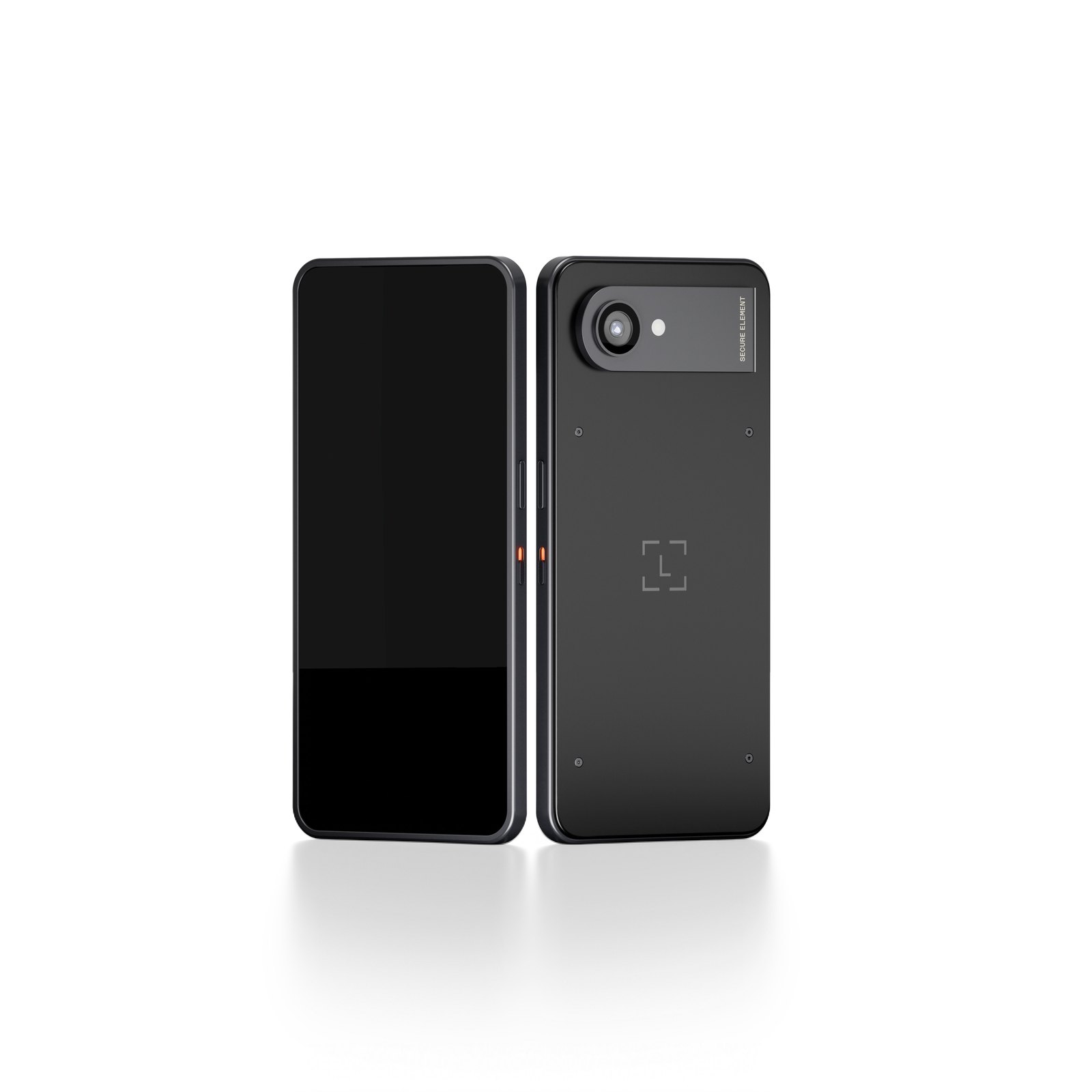 Ledger Atom™ côte à côte, écran allumé et dos avec le module Secure Element